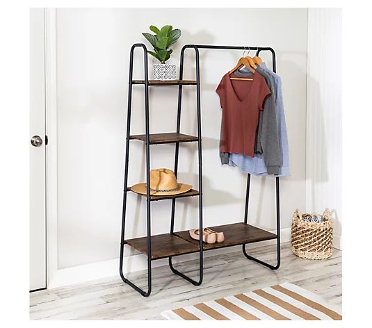 Honey-Can-Do Freestanding Metal Clothing Rack w/Wood Shelves - QVC.com | QVC