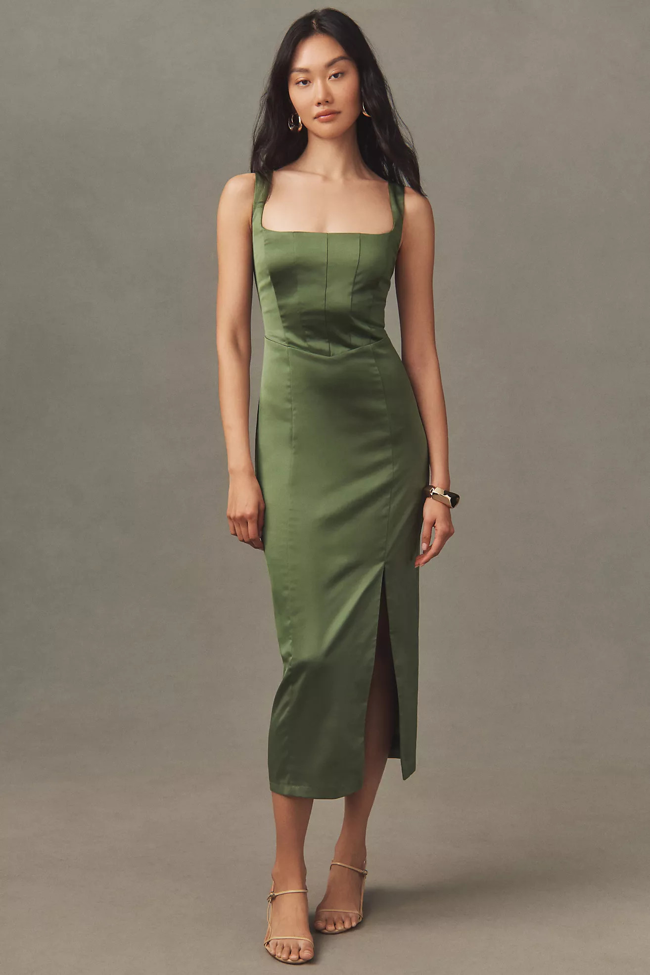 BHLDN Elliana Sleeveless Corset Satin Midi Dress | Anthropologie (US)