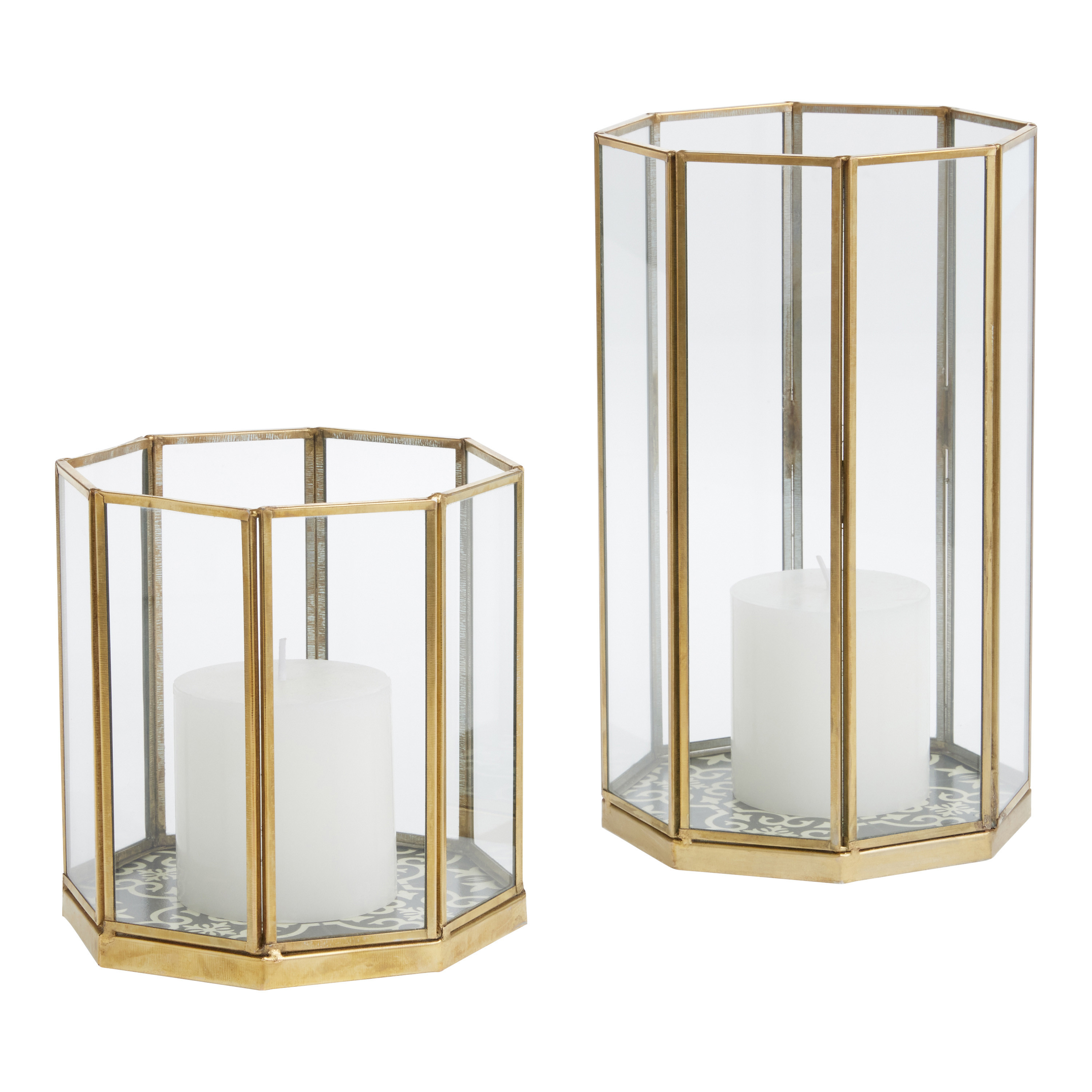 Antique Brass Mosaic Base Hurricane Candle Holder | World Market