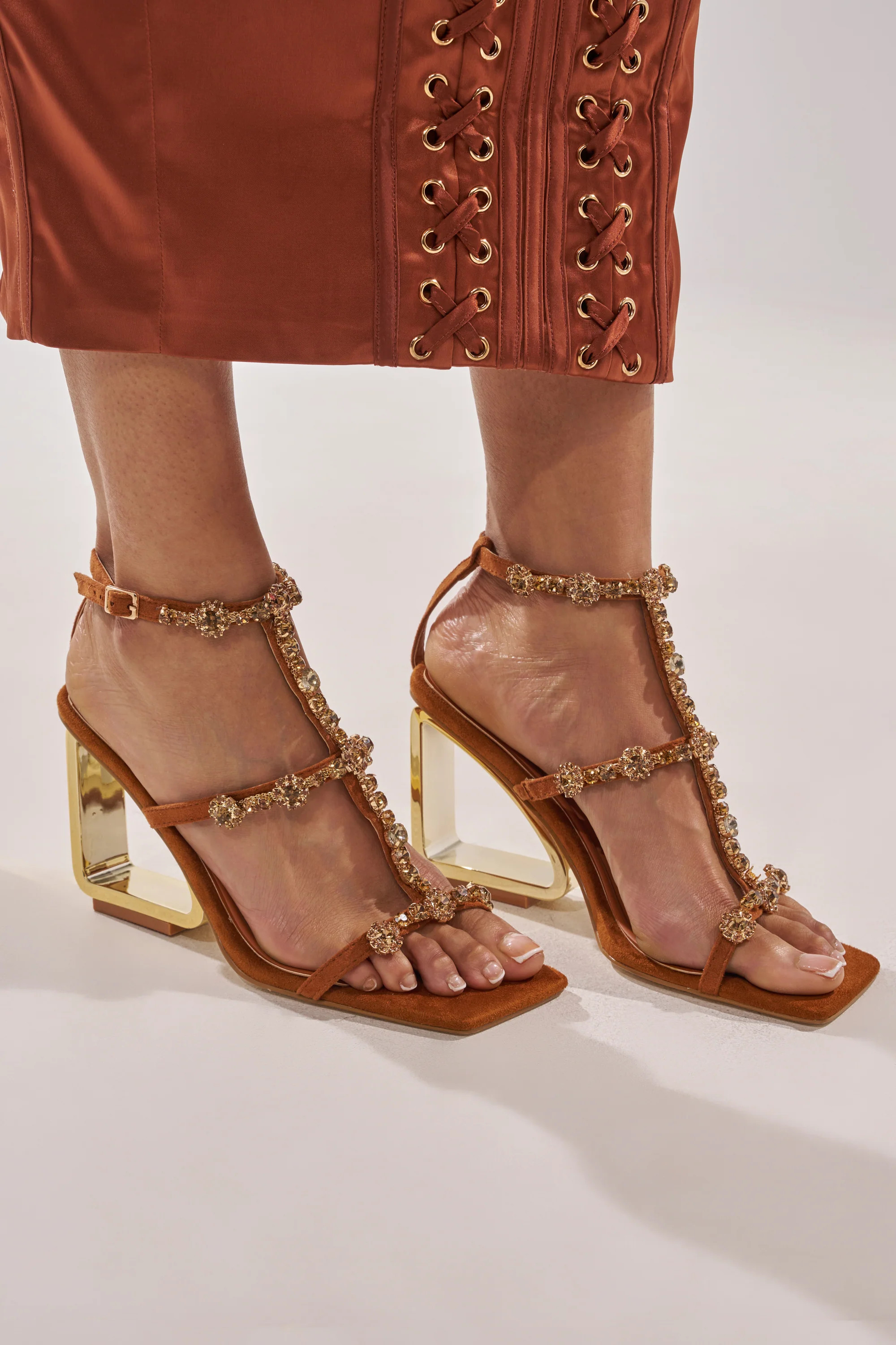 AZALEA WANG SCHANTELLE TAN EMBELLISHED UPPER WEDGE SANDAL | AKIRA