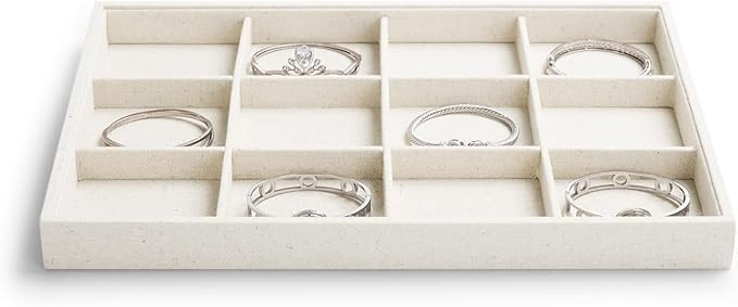 12 Grids Linen Jewelry Trays Bangl Earring Holder Tray Stackable Jewelry Organizer For Drawer (Wh... | Amazon (US)
