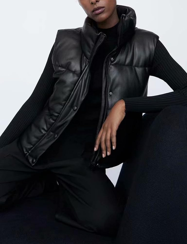 Faux Leather Puffer Vest  | Amazon (US)