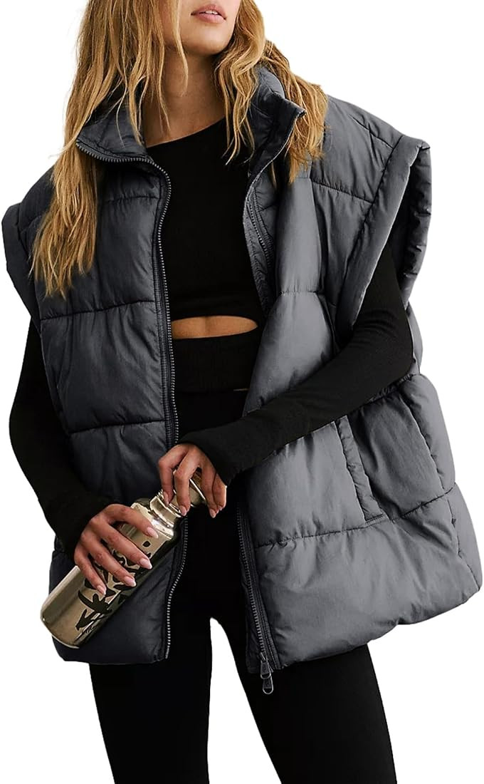 Dokotoo Women's Casual Winter Oversized Puffer Vest Stand Collar Flysleeve Insulated Padded Puffy... | Amazon (US)