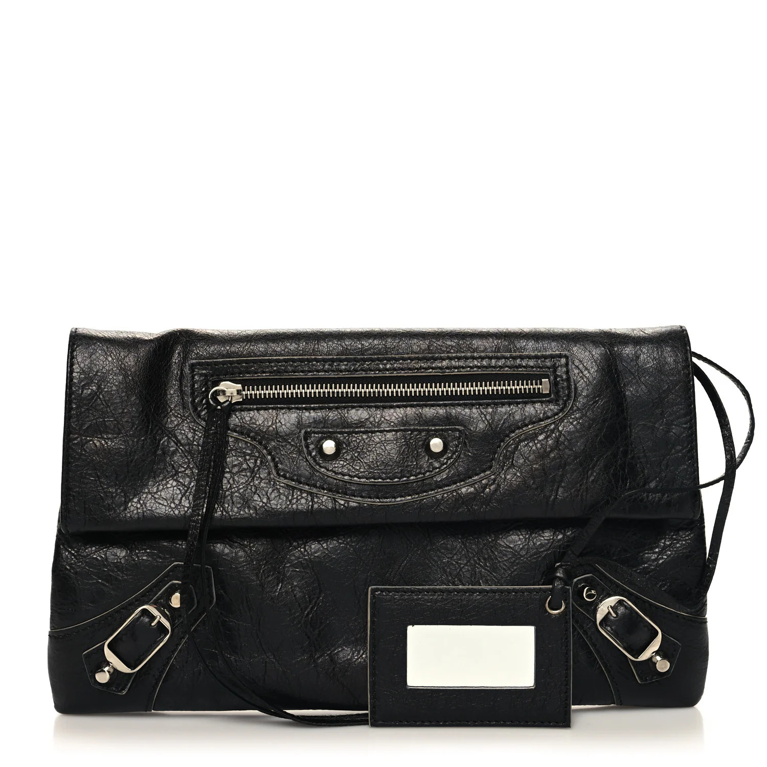 BALENCIAGA Agneau Silver Metallic Edge Hardware Envelope Clutch Black | FASHIONPHILE | FASHIONPHILE (US)