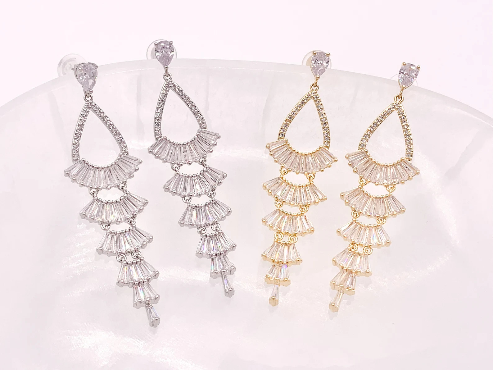 Lovely Chandelier Rhinestone Earrings in 18K Gold or Silver Plated over Copper | Etsy (Global)