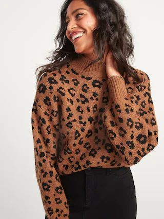 Cozy Leopard-Print Mock-Neck Sweater for Women | Old Navy (US)