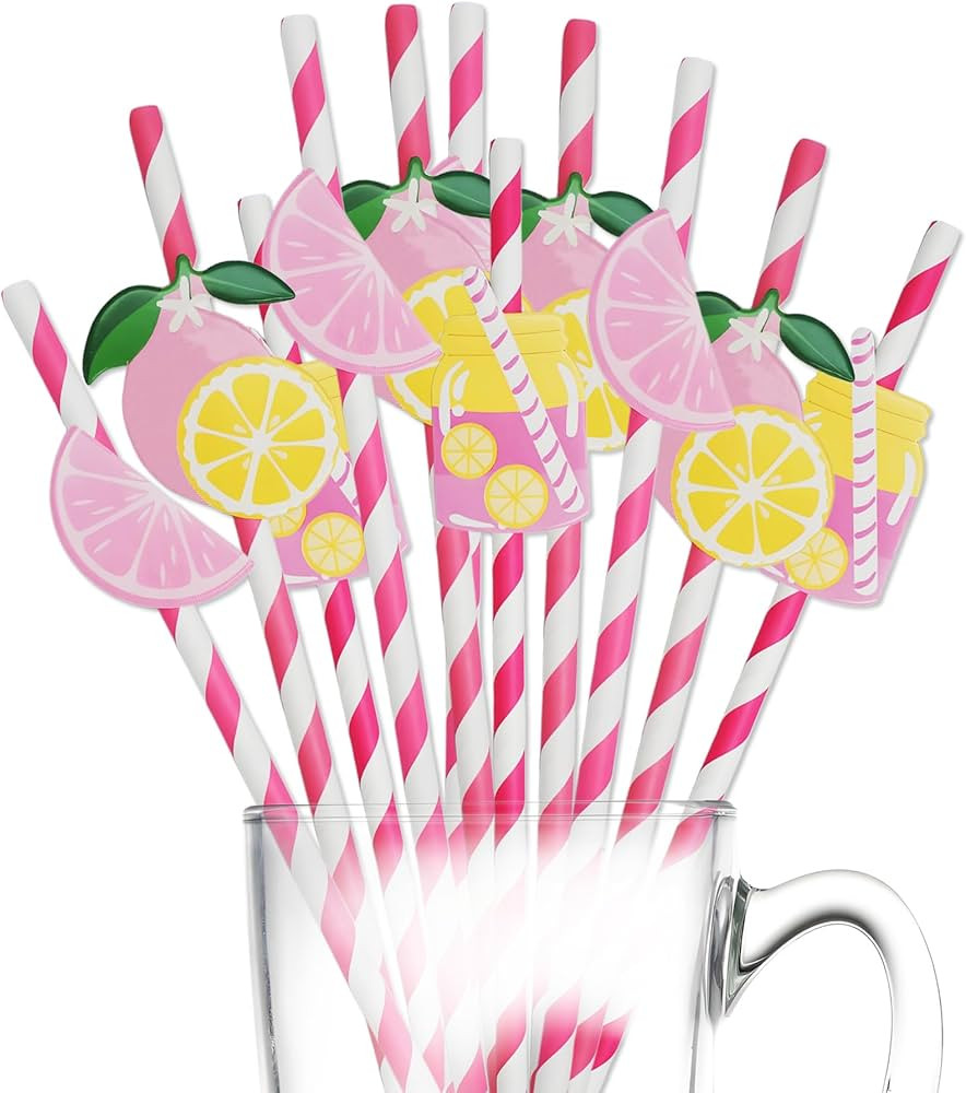 60Pcs Cute Lemon Paper Straws Yellow and Pink Lemon Disposable Cocktail Straws Lemonade Stand Str... | Amazon (US)