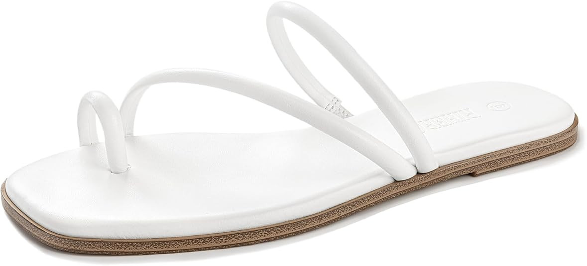 Rihero Women's Slide Sandals Comfortable Square Toe Beach Slip On Strappy Thong Flat Sandals | Amazon (US)
