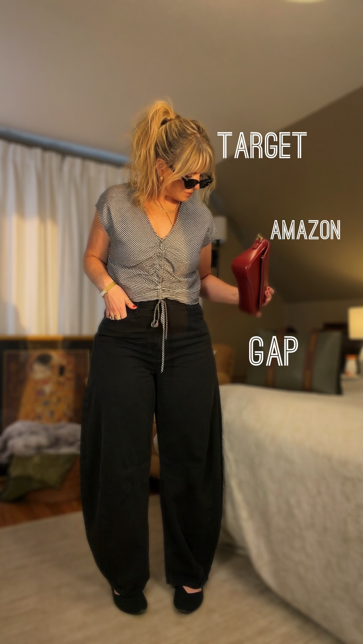 Spring 2026🌷 Loving this fun drawstring gingham top by A NEW DAY at Target. 
Paired with GAP horseshoe jeans and Amazon purse and Sunglasses. 

I’m 5’8” and a size 12 wearing a Large in the top. 
Jeans: size 32 Long/Tall 
Shoes: sized up 1/2 size to a 10

@Target @amazonstylefinds @gapstyle 

#LTKMidsize #LTKootd #LTKTall