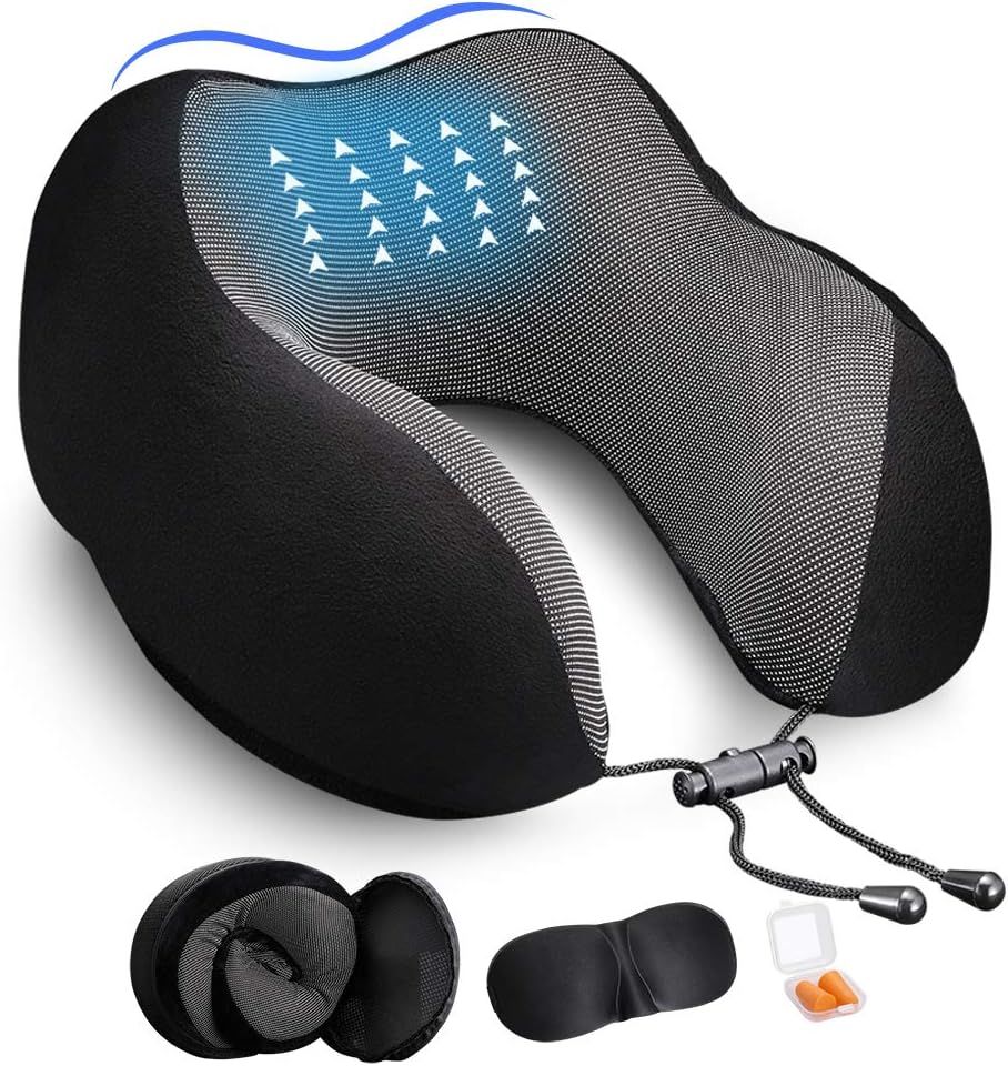 DYD Travel Pillow Memory Foam Neck Pillow for Airplane Breathable & Washable Velour Cover Ergonom... | Amazon (US)