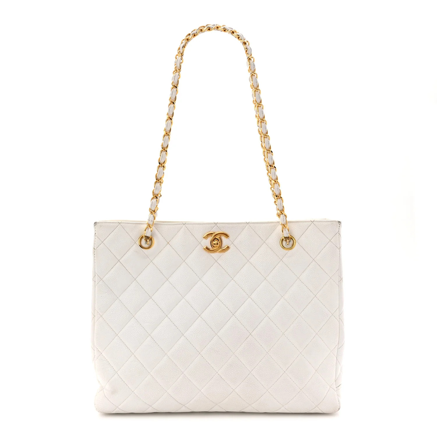 Caviar Quilted Shopper Tote White | FASHIONPHILE (US)