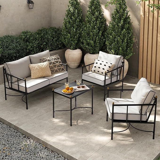 mopio Odelia Patio Furniture Set of 4, Outdoor Sectional Conversation Set, Small Metal Backyard, ... | Amazon (US)