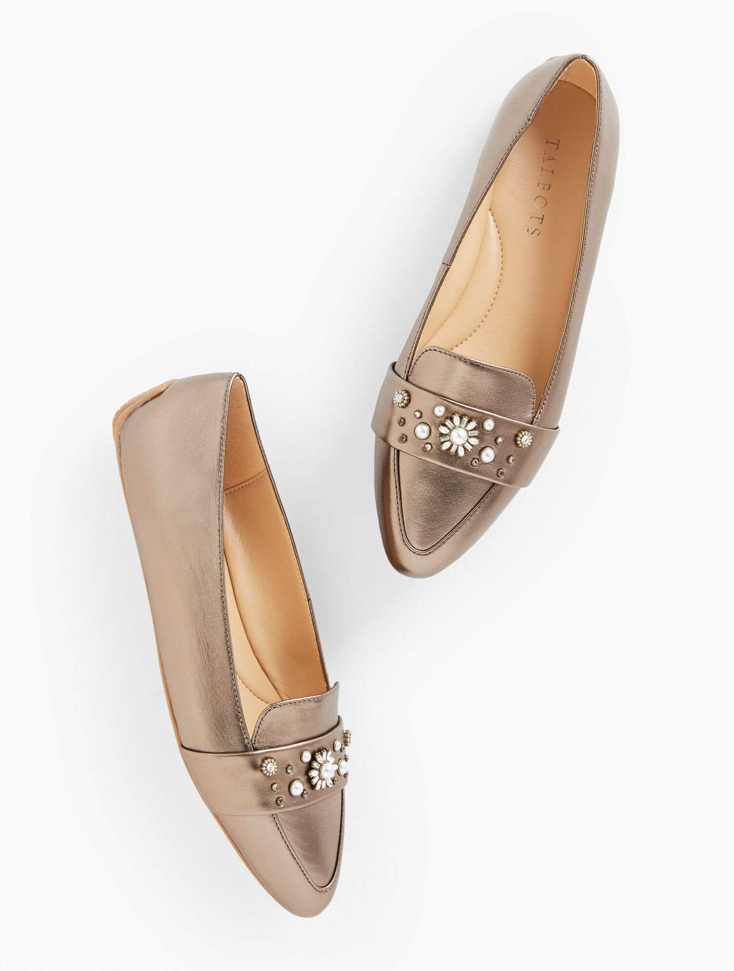 Francesca Rhinestone Leather Driving Flats - Metallic | Talbots