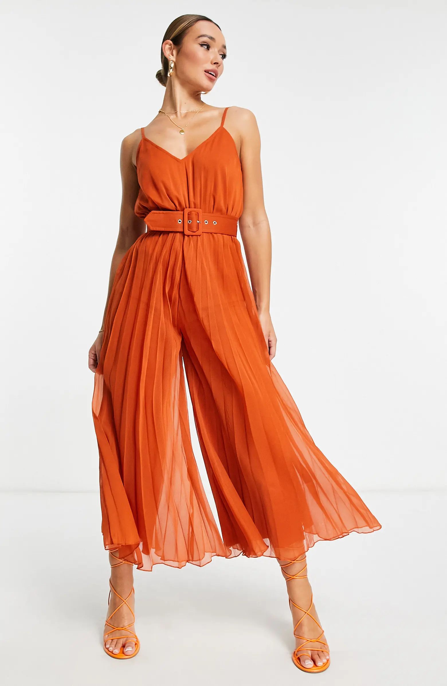 ASOS DESIGN Pleated Belted Wide Leg Jumpsuit | Nordstrom | Nordstrom