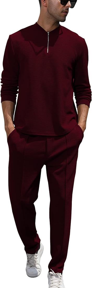 FZNHQL Fashion Men's Tracksuits 2 Piece Casual Athletic Jogging Outfits Short/Long Sleeve Track S... | Amazon (US)