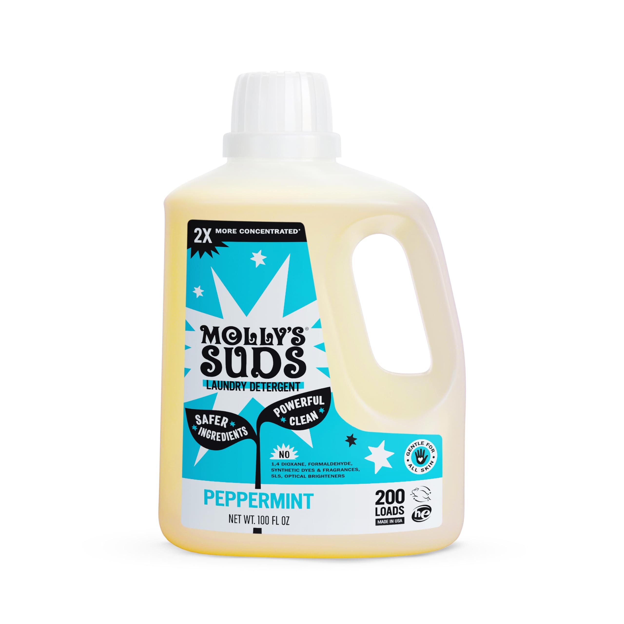 Molly's Suds Liquid Laundry Detergent | Clean Laundry Detergent Soap for Sensitive Skin | 2x Concentrated, High Efficiency (HE) (Peppermint - 200 Loads) | Amazon (US)