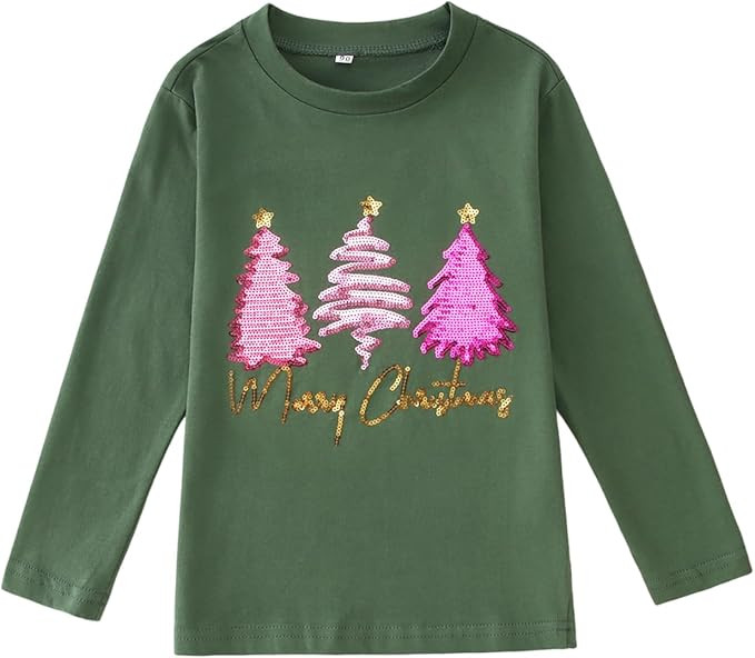 Toddler Baby Girls Christmas Shirt Sequin Christmas Tree Merry Long Sleeve T-Shirt Xmas Graphic H... | Amazon (US)