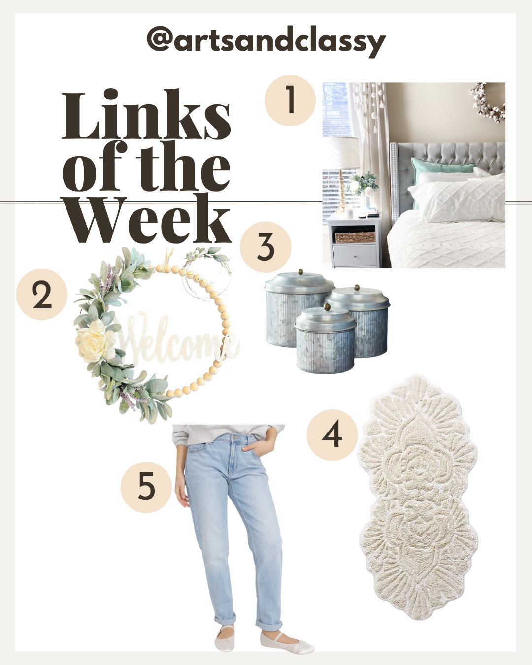 Here are the top 5 most popular items from my LTK shop this past week! 

1. My beautiful Ashwin Upholstered Wingback Headboard - Button Tufting & Nailhead Trim
2. Cute floral hello hoop wreath
3. Farmhouse canister decor 
4. My master bathroom Anthropologie bath mat
5. My fave light wash Old Navy jeans! Side note... they are on sale! 

 #LTKHome #LTKSaleAlert #LTKStyleTip