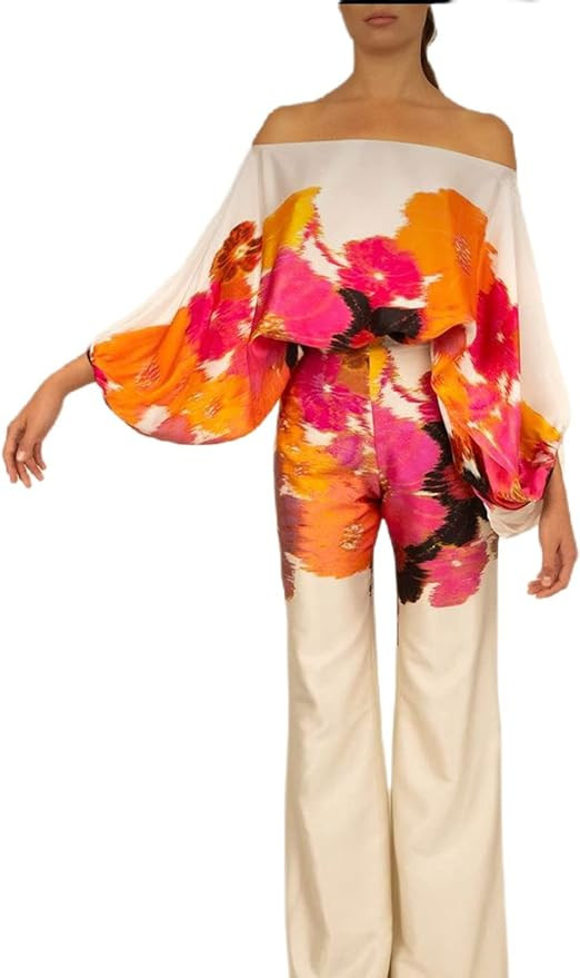 ZUAVIALA Womens Summer Loose Fit 2 Piece Outfits Off Shoulder Bishop Long Sleeve Floral Printed C... | Amazon (US)