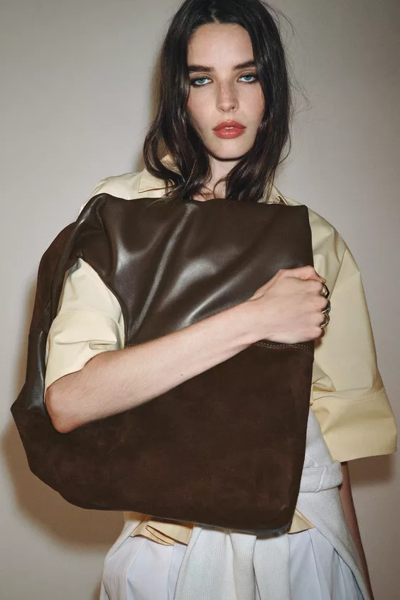 CONTRAST LEATHER SHOULDER BAG | Zara UK