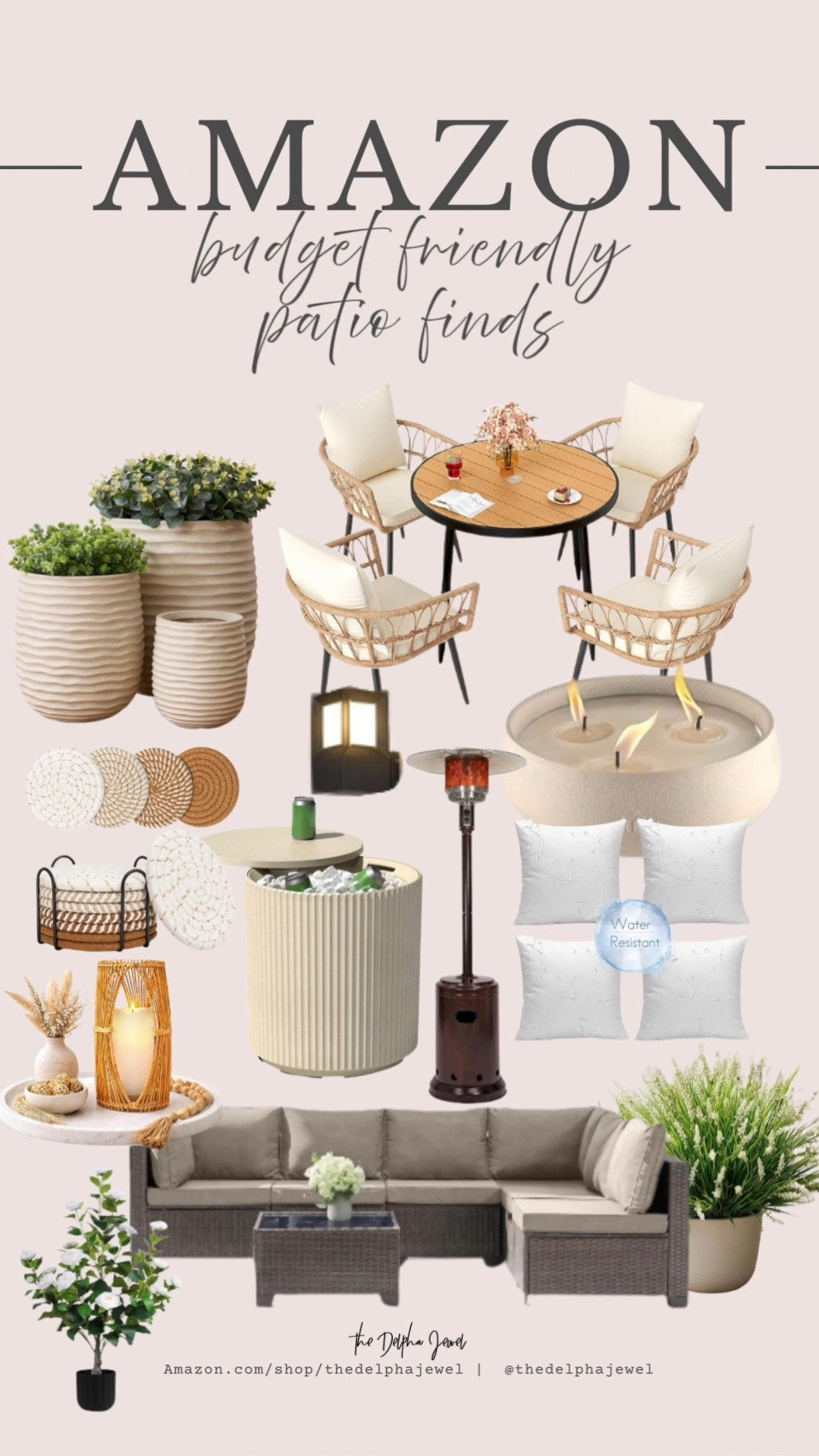 Budget friendly patio finds on Amazon 🌤️⛱️

Outdoor plants, waterproof wall lights, citronella candles, drink coasters, outdoor side table cooler, rattan lantern, waterproof outdoor pillows, resin planters, wood dining set, patio heater, patio furniture

#LTKHome