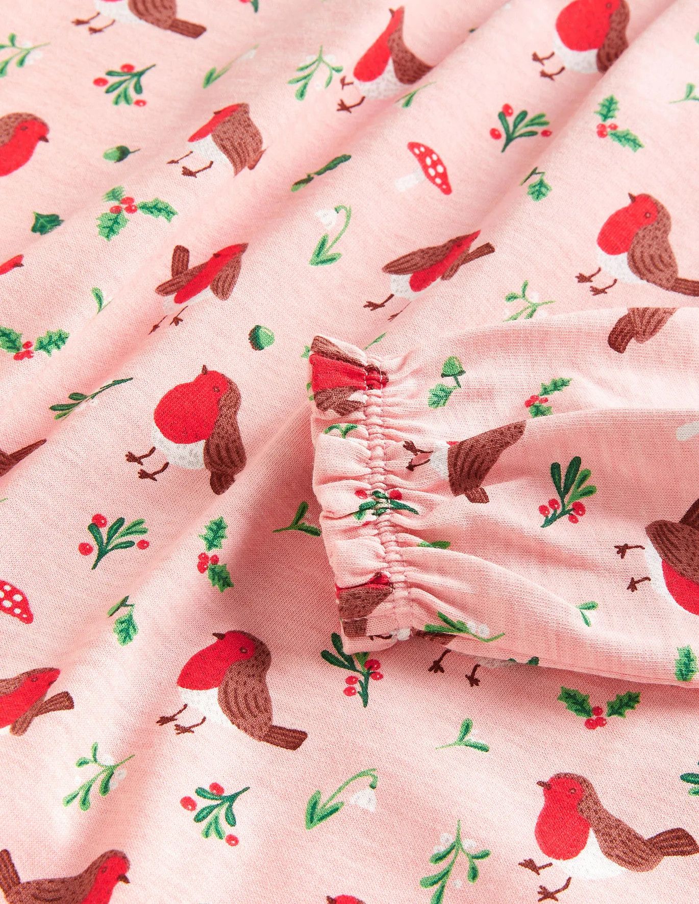 Printed Long-sleeved Nightie - Boto Pink Robins | Boden (US)