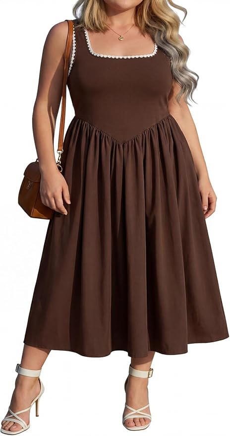 RITERA Plus Size Summer Dresses for Curvy Women Maxi Square Neck Sleeveless Casual Beach Sundress... | Amazon (US)
