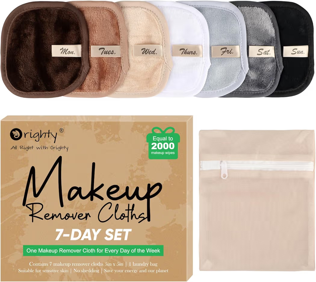 Amazon.com: Orighty Makeup Remover Cloths 7-Day Set, Premium & Reusable Makeup Remover Pads, Eras... | Amazon (US)