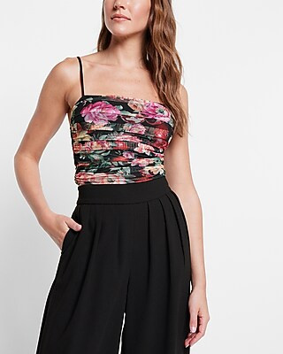 Body Contour Floral Mesh Cropped Cami With Removable Cups | Express