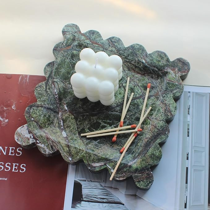 Natural Luxury Marble Tray with Scalloped Edge, Handmade Square Decorative Tray, Catch All Tray f... | Amazon (US)