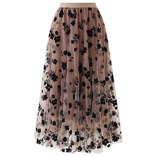 CHICWISH Women's 3D Posy Double-Layered Mesh Midi Skirt | Amazon (US)
