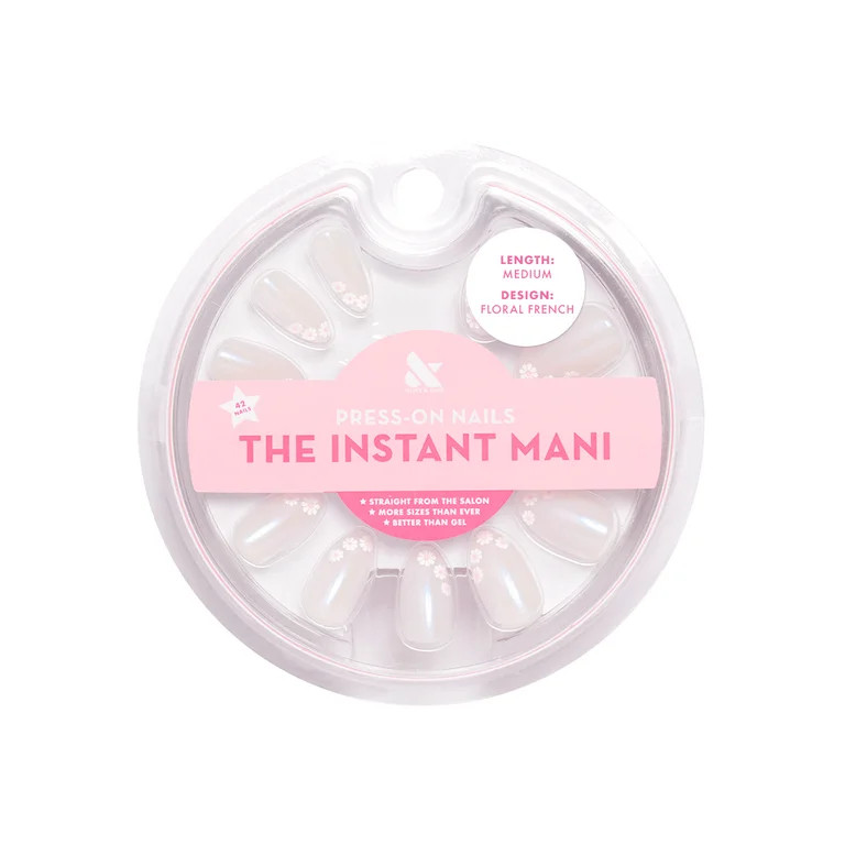 Olive & June Instant Mani Almond Medium Press-On Nails, Pink, Floral French, 42 Pieces - Walmart.... | Walmart (US)