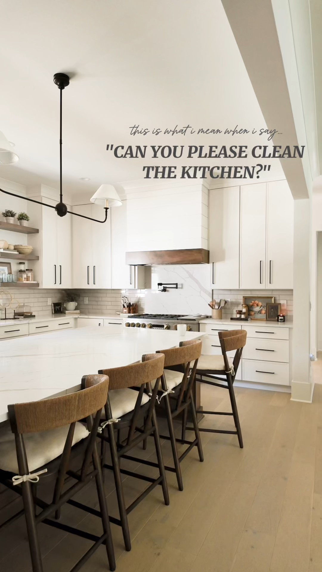When I say “can you please clean the kitchen” …this is what I mean 😂 I can’t fully relax unless the counters are clear and everything is sparkling (yes, Type A problems 🙈).

My favorite part of this space? The statement lighting above our expansive island ✨ These gold pendants above the sink completely finish the room and bring that warm, polished feel I love. 

Everything in our kitchen is linked on our LTK so you can shop the look and recreate the same clean, neutral vibe at home. 

 

#LTKHome