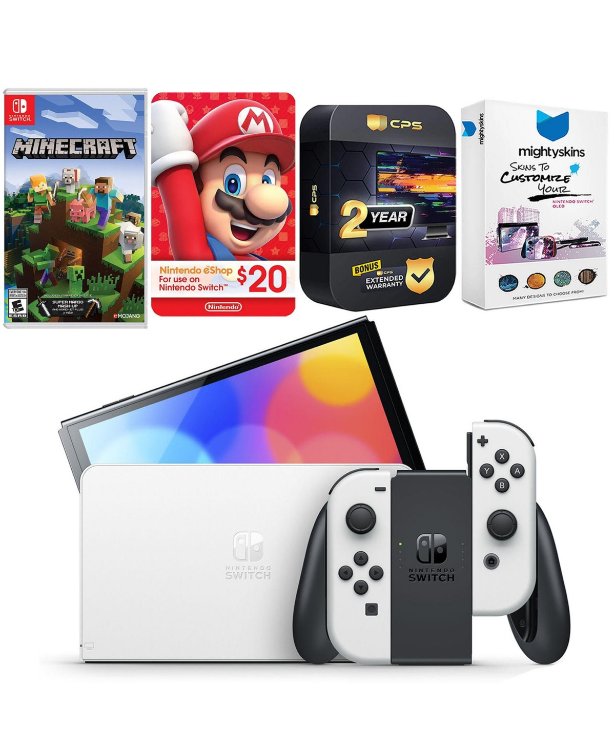 Nintendo Switch White Oled Console with Minecraft: Switch Edition, Nintendo $20 eShop Gift Card, MightySkins Console and Controller Skin Voucher, and | Macy's