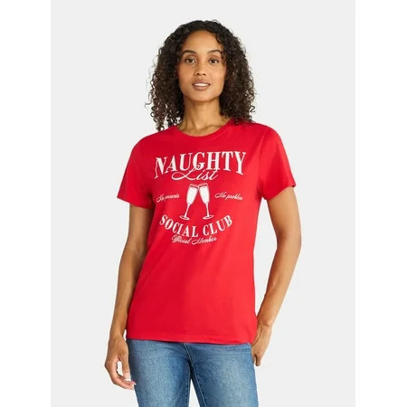 Christmas Women's Naughty List Graphic Tee from Holiday Time, Sizes S-XXXL | Walmart (US)