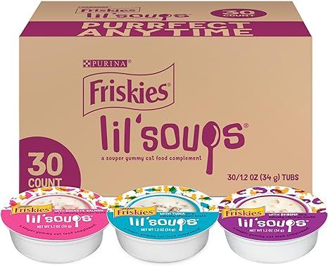 Purina Friskies Grain Free Wet Cat Food Lickable Cat Treats Variety Pack, Lil' Soups With Salmon,... | Amazon (US)