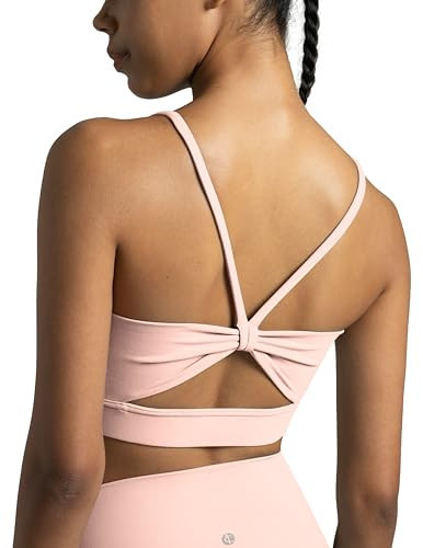 Colorfulkoala Women's Dreamlux Bowknot Strappy Sports Bras Light Impact Workout Yoga Tops(L, ICY Pink) | Amazon (US)