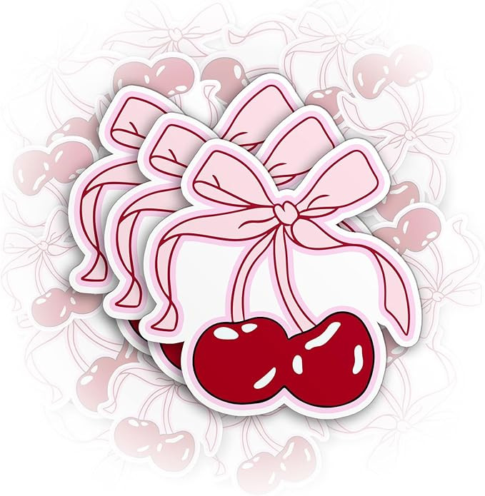 Set 3PCS - Cherries with Bow Pink Coquette Me If You Even Care Sticker Trendy Cherry Die Cut Wate... | Amazon (US)