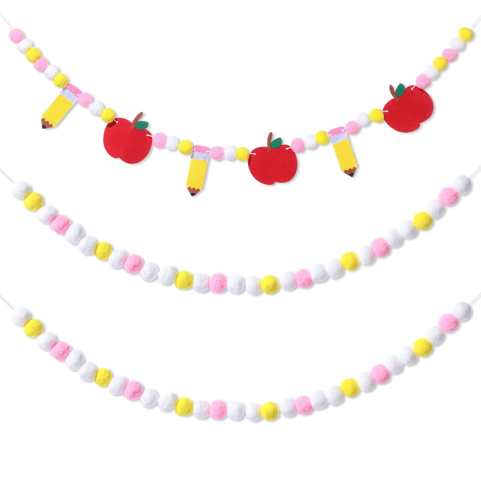 Breling 3 Pcs Back to School Decorations 10 ft Apple and Pencil Felt Ball Banner Cute Pompom Ball... | Amazon (US)