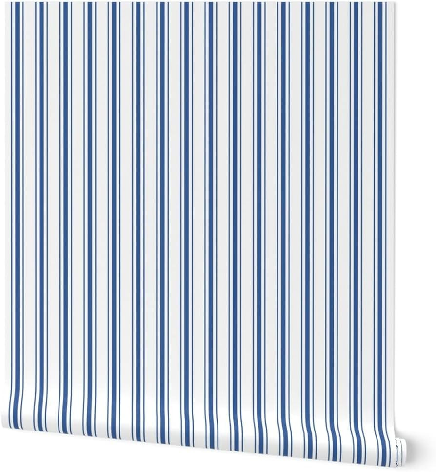 Peel & Stick Wallpaper Swatch - French Ticking Stripes Striped Pattern Dark Blue White Farmhouse ... | Amazon (US)