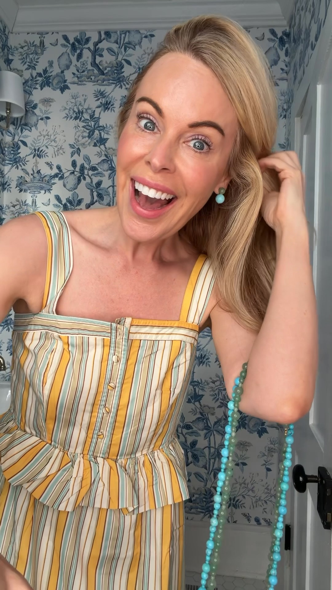 The colors in this dress with the blue and green. Add a shell necklace and you’ll be best dressed 

#LTKPetite #LTKgrwm #LTKOver40