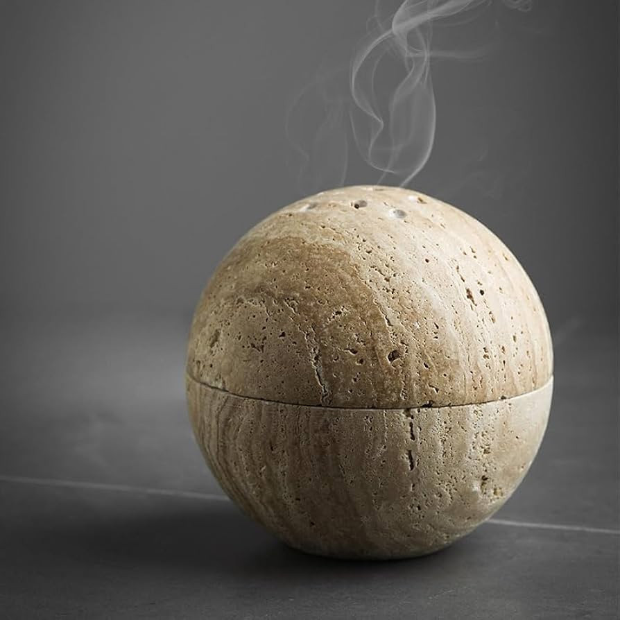 Handmade Travertine Stone Incense Resin Burner Holder – Natural Stone Incense Burner with Brass... | Amazon (US)