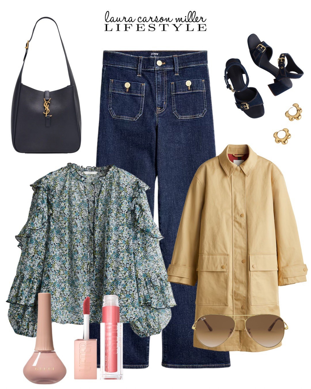 I own these jeans and they are so comfortable and look so chic on! You can wear them with a nice blouse as shown here or with a sweatshirt or luxe tee and they are equally fabulous. Also - they are under $50! A statement bag like this one is really worth the price.. treat it with a protective spray like Vectra and it will last you a lifetime. 
Laura Carson miller, vacation outfit, date night, office outfit, it bag, navy bag, sandals, jeans, dark wash jeans, trench coat, style tips 

#LTKMidsize #LTKStyleTip #LTKFindsUnder50