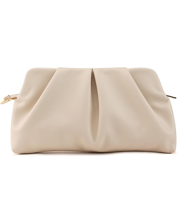 Women Clutch Bag Dressy Formal Handbag Pleated PU Clutch Purse Detachable Chain Crossbody Bag | Amazon (US)