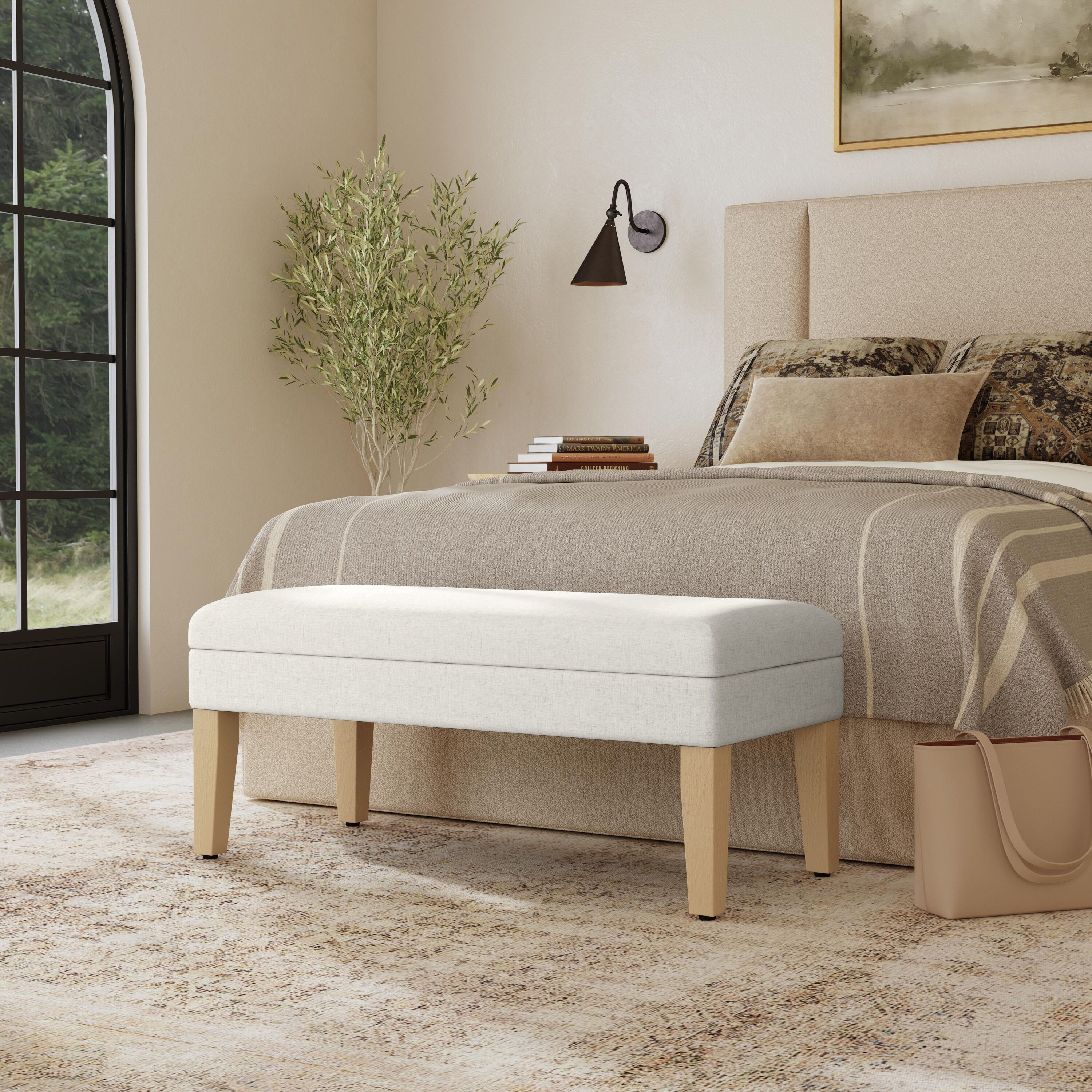 HomePop Decorative Casual Cream Textured Woven Storage Bench with Storage 40-in x 18.5-in x 18-in one_size in White | N6302-F2067 | Lowe's