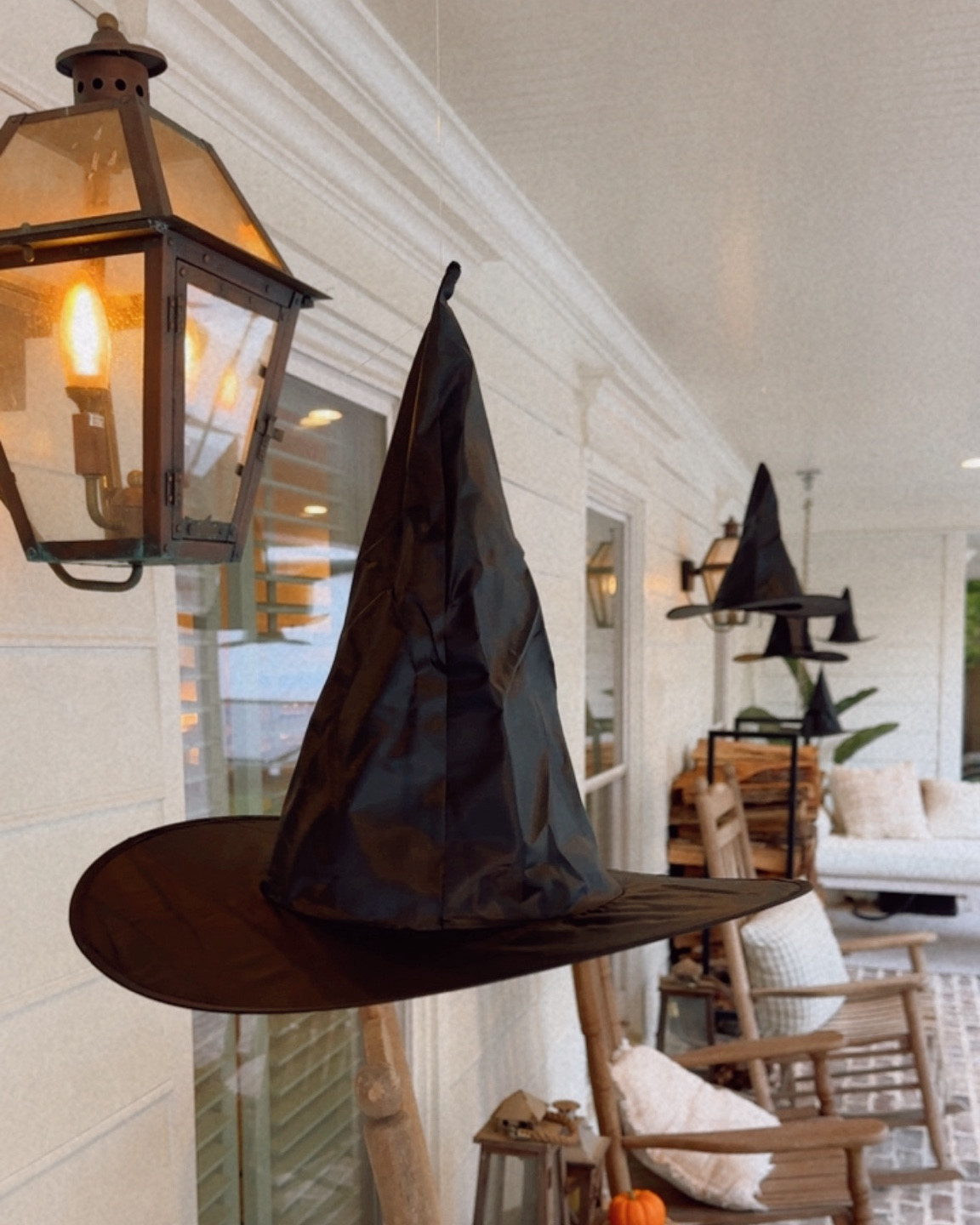 Amazon witch hats 🧙🏼‍♀️ hanging on front porch 🎃 #amazon #frontporch #witch #hats #hang

#LTKHalloween #LTKHome