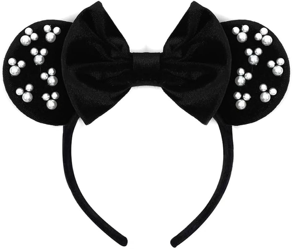 JIAHANG Velvet Mouse Ears Hair Bow Headband with Beadings, Velour Black Hairband Party Decoration... | Amazon (US)