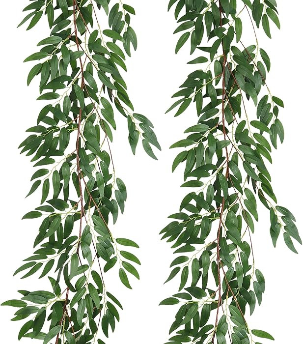 RECUTMS Artificial Willow Leaves Vine Twigs 2Pcs 5.7Ft Fake Hanging Ivy Plants Silk Green Leaf Ra... | Amazon (US)