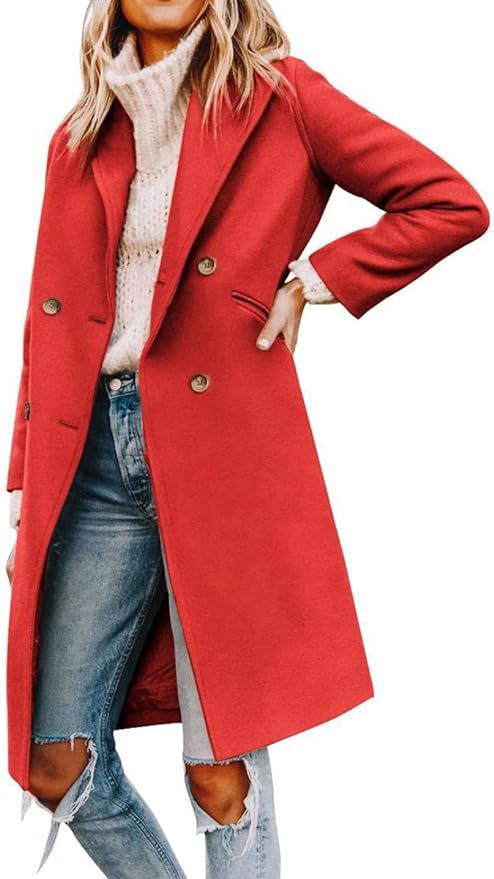 Yousify Womens Notched Lapel Collar Double Breasted Pea Coat Winter Wool Blend Over Coats Long Ja... | Amazon (US)