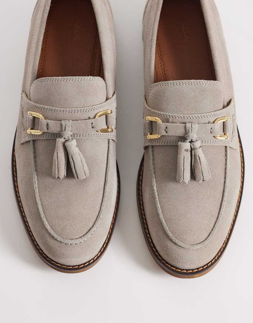 ASOS DESIGN loafers in light grey suede with tassel | ASOS (Global)